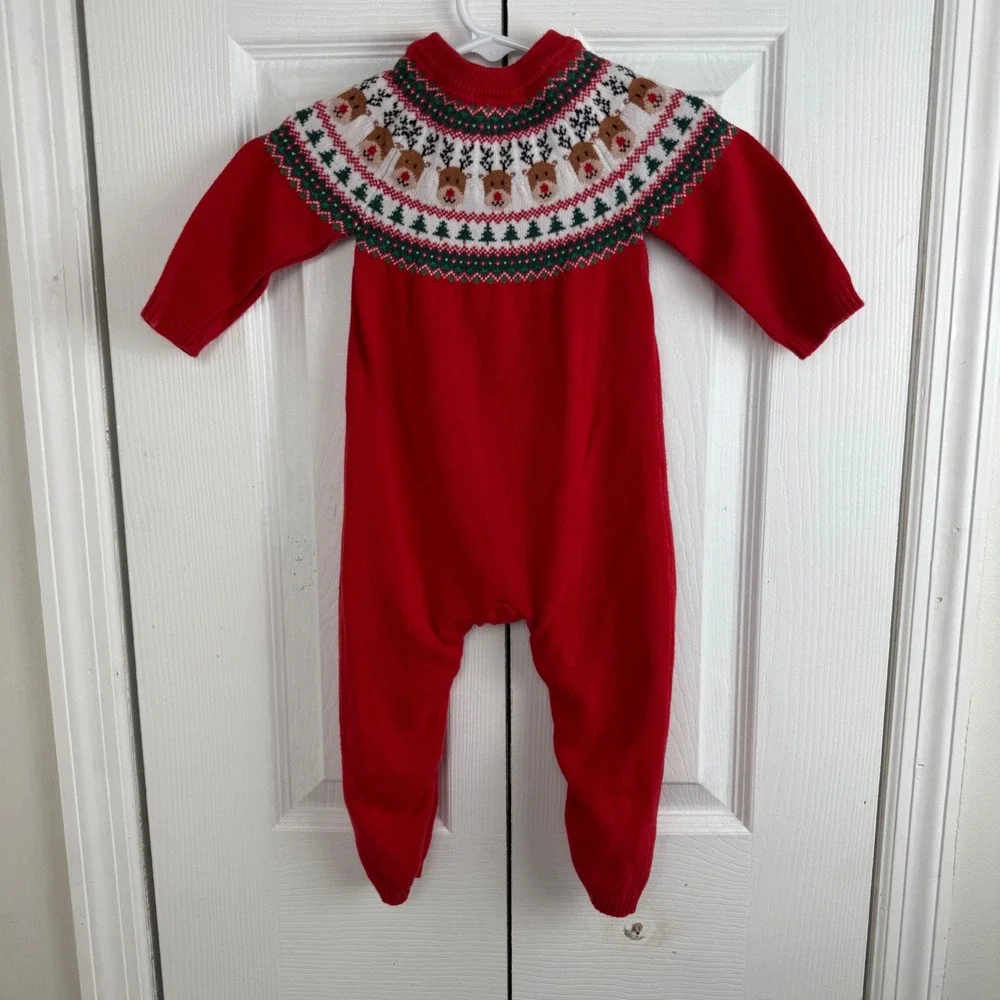 Gymboree Red Reindeer Fair Isle Knit Baby Romper Jumpsuit 9-12 Months Christmas‎